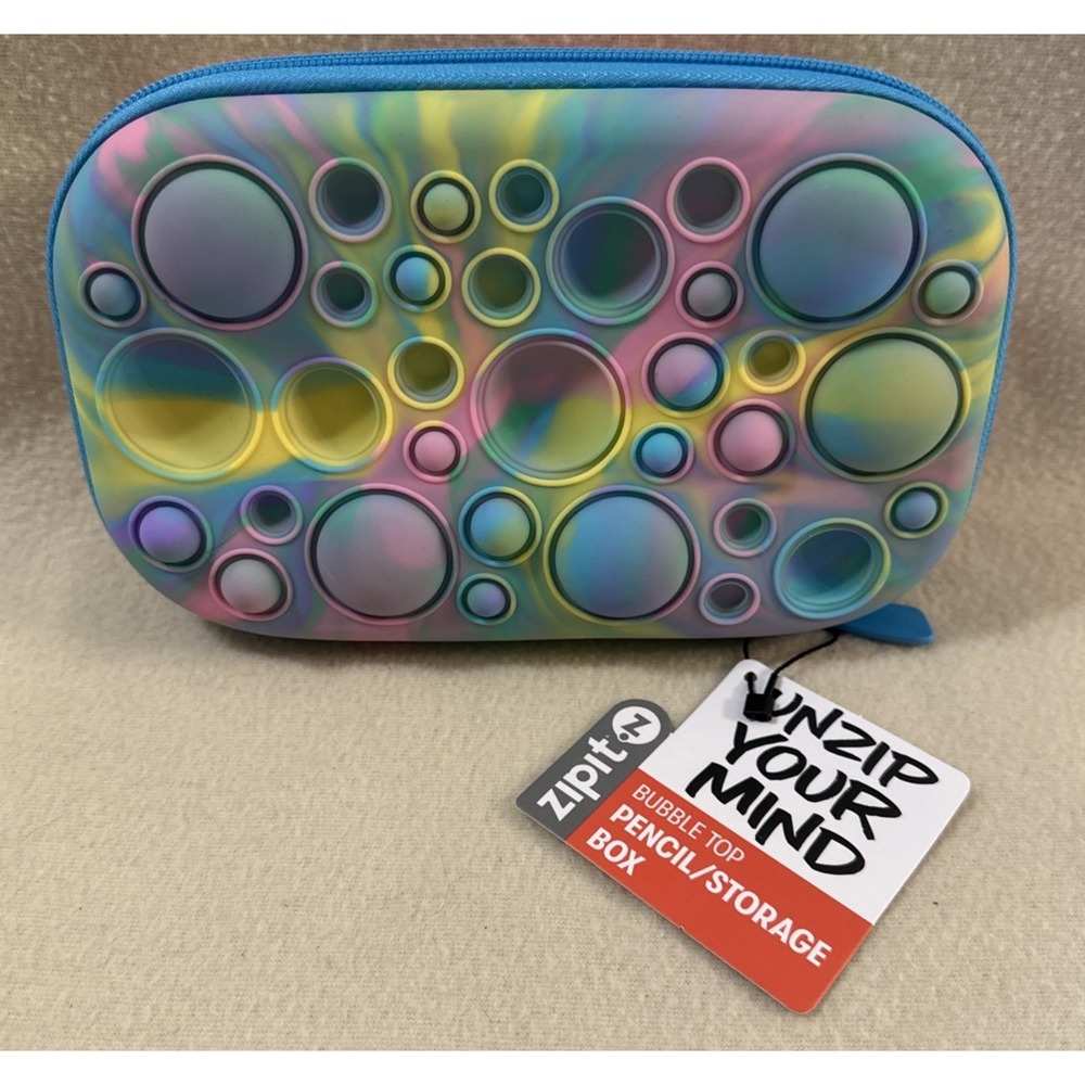 ZIPIT Bubble Top Pencil Box Kids Multicolor NEW Sensory Fidget Case Tie Dye Pink